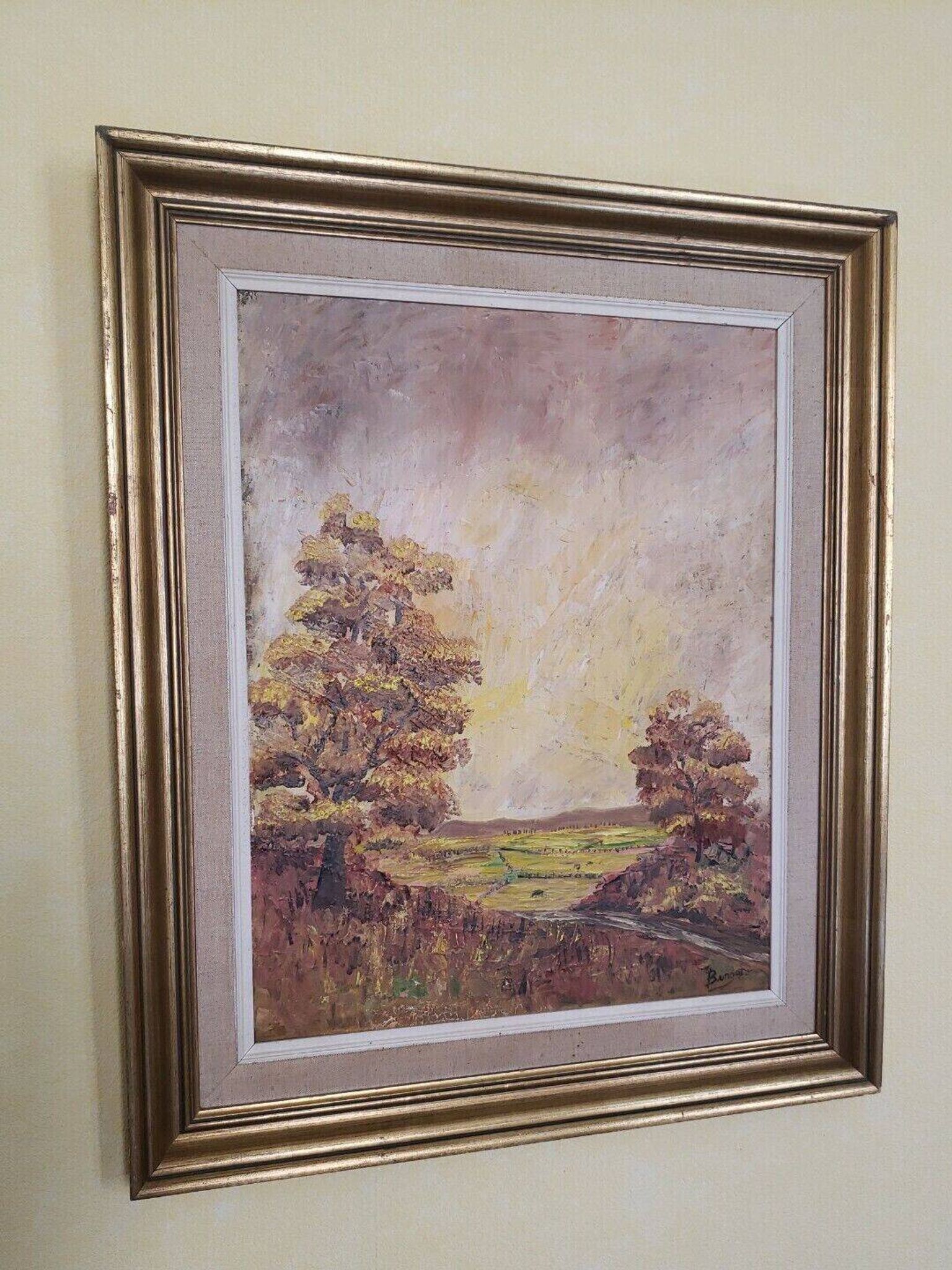 Large rural landscape painting - Oil on framed canvas - Circa 1950 - Signed Benoot