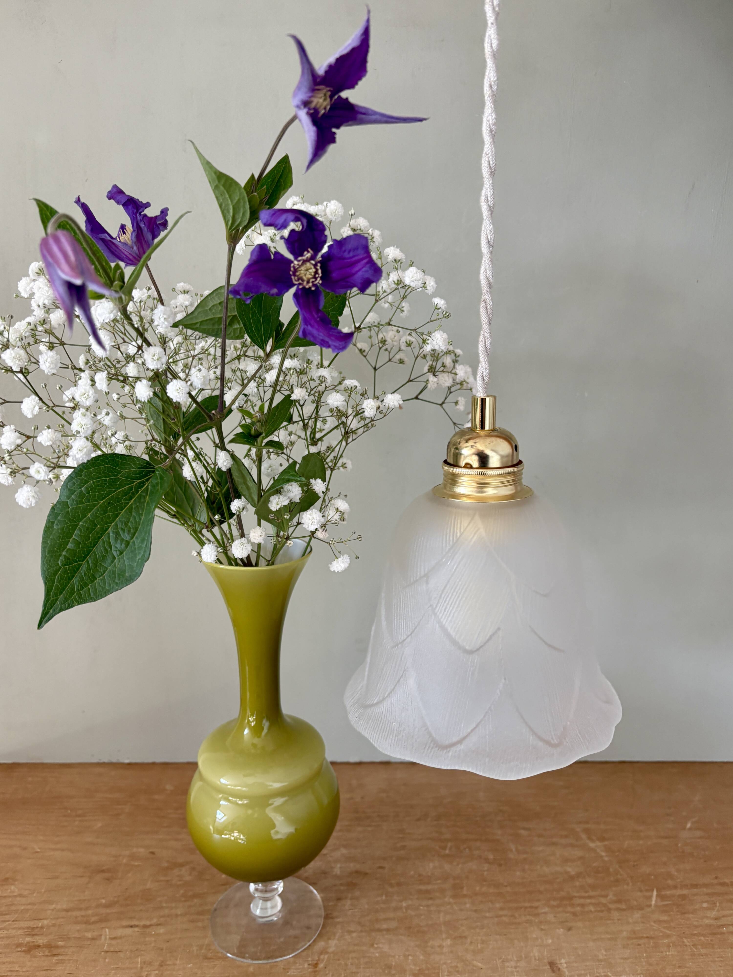 Vintage frosted glass tulip pendant light
