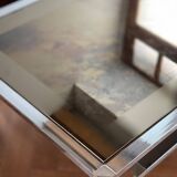 Table basse miroir fumé marbré vintage 1970s