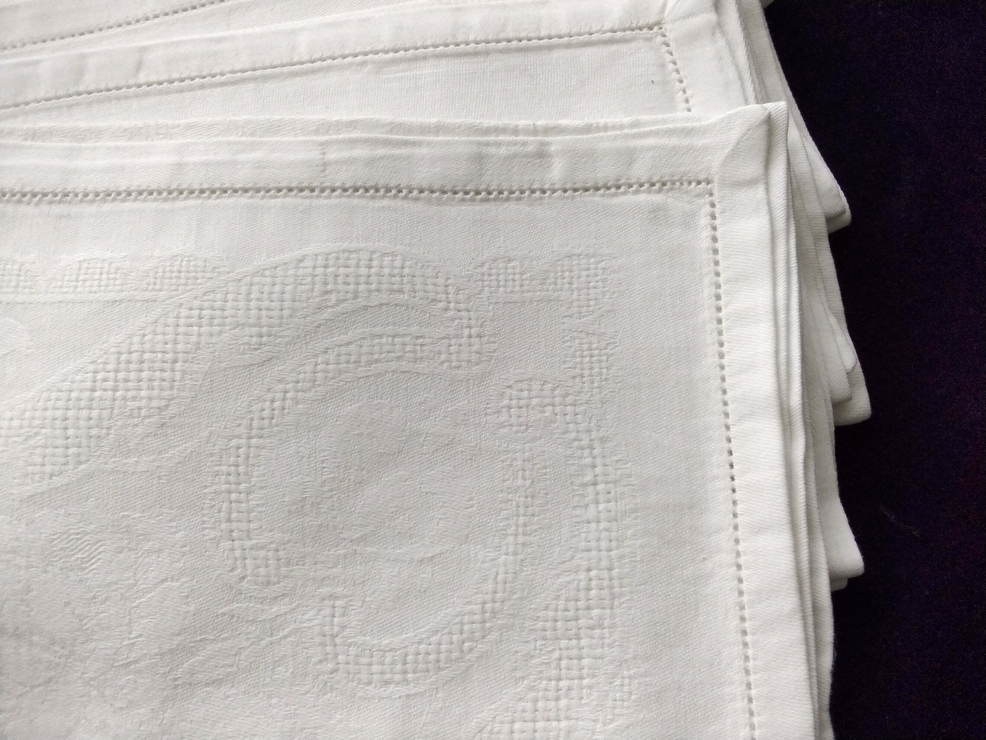 Set of 6 old white damask cotton napkins 53 x 53 cm