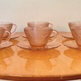 Coffee service of 6 cups in vintage pink glass