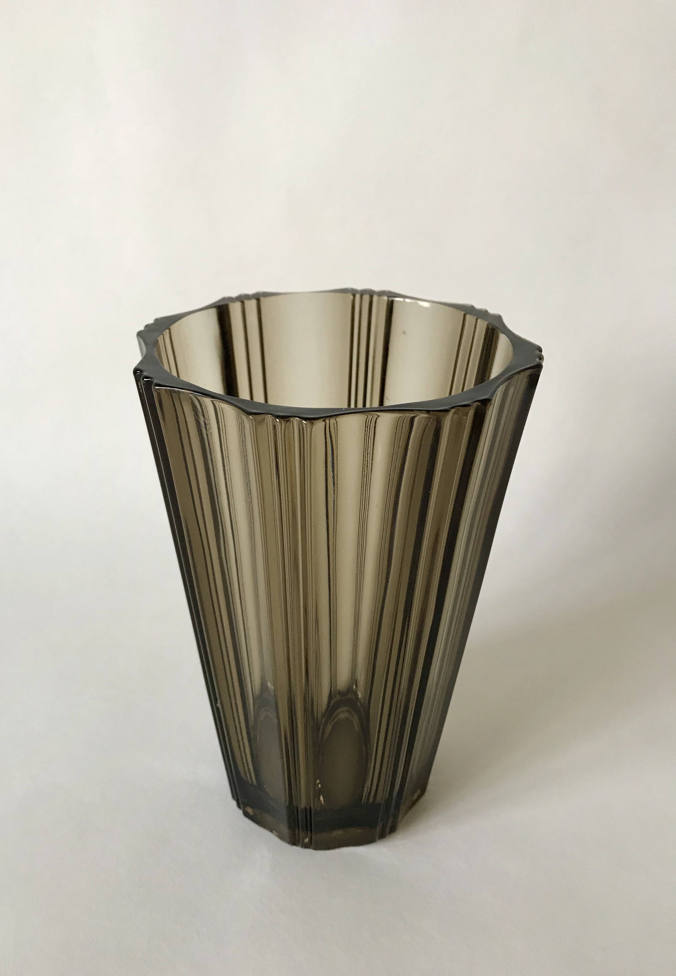 Pleated smoked glass vase from the 70s