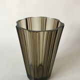 Pleated smoked glass vase from the 70s