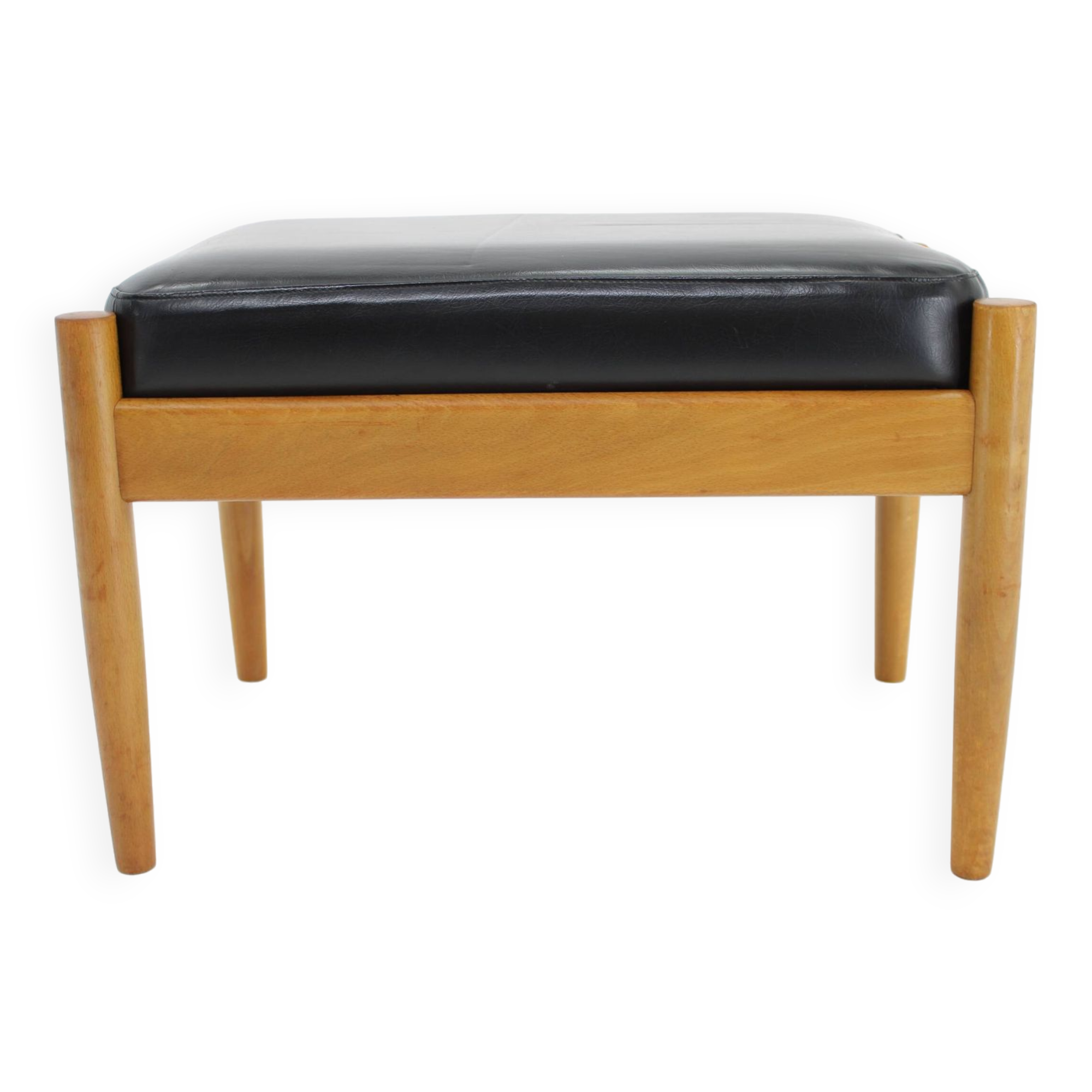 1960s Beech Leather Stool, Denmark