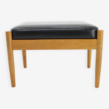 Tabouret en cuir de hêtre des années 1960, Danemark