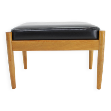 Tabouret en cuir de hêtre des années 1960, Danemark