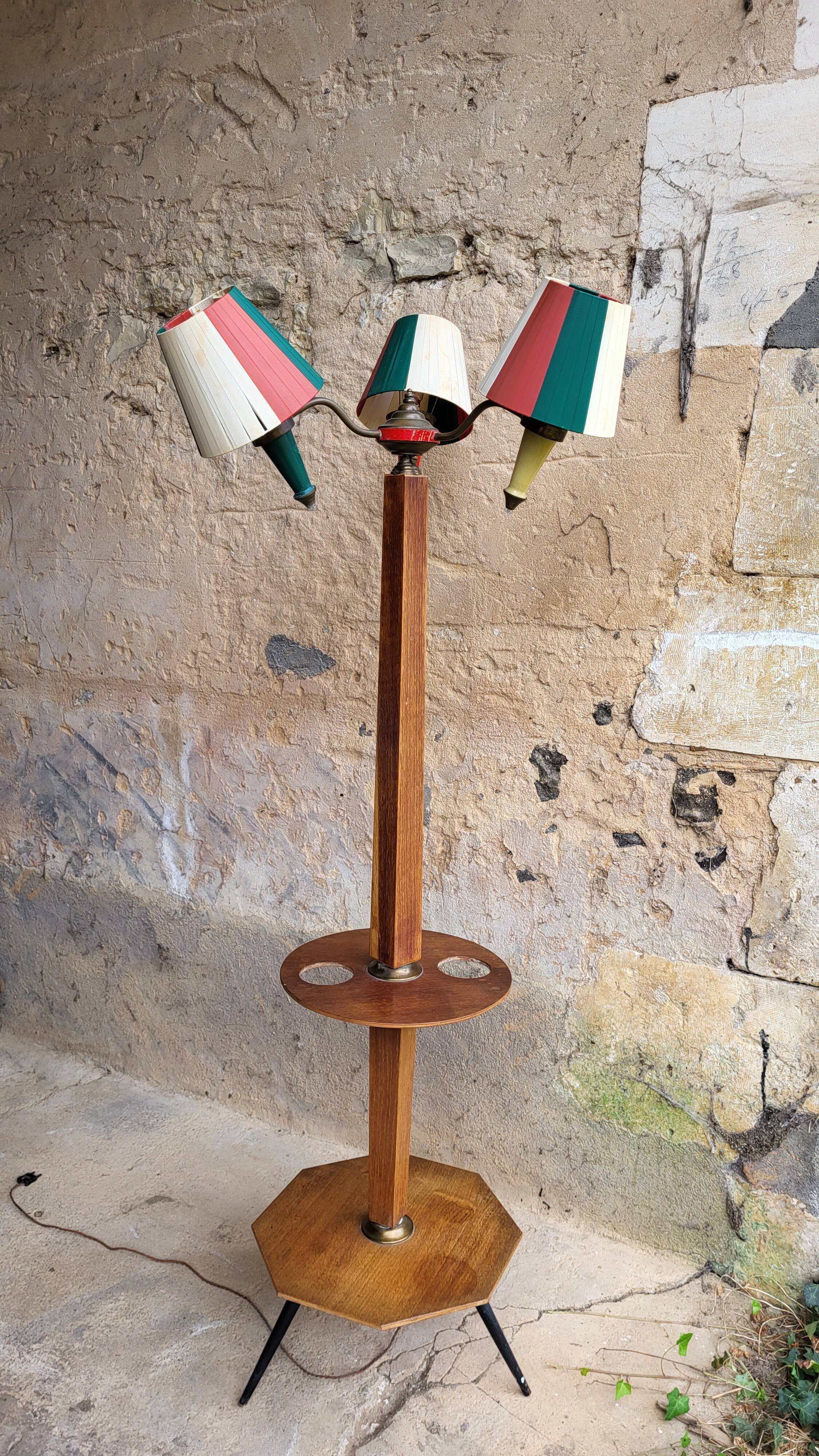 Lampadaire tablette 3 feux vintage années 50