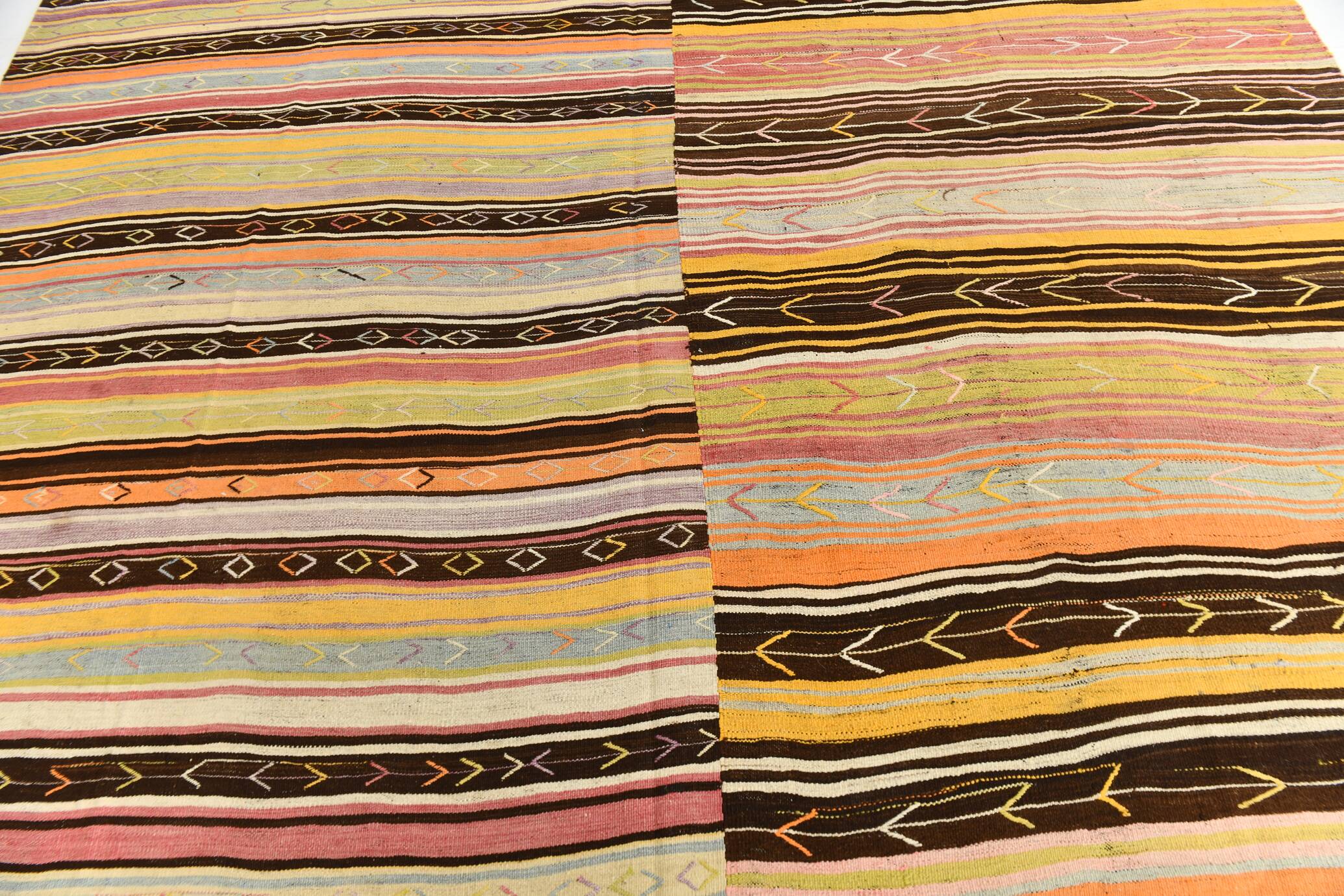 10x11 Yellow & Brown Ethnic Vintage Kilim Rug, 326x350Cm