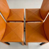 4 camel leather chairs, postmodern design by Paolo Piva for B&B Italia Arcadia.