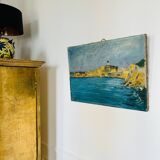 Tableau ancien ville en bord de mer