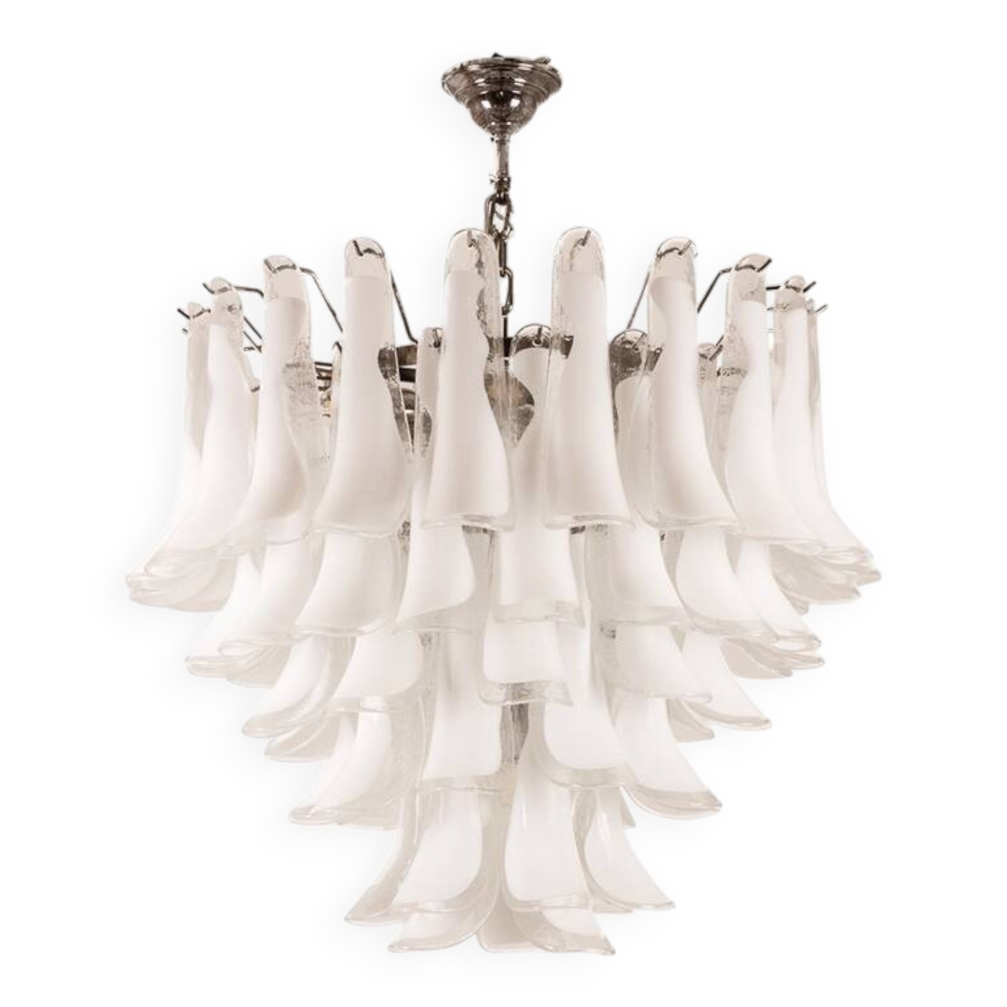 Murano glass chandelier in white and translucent glass. Contemporary