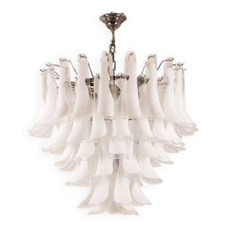 Murano glass chandelier in white and translucent glass. Contemporary