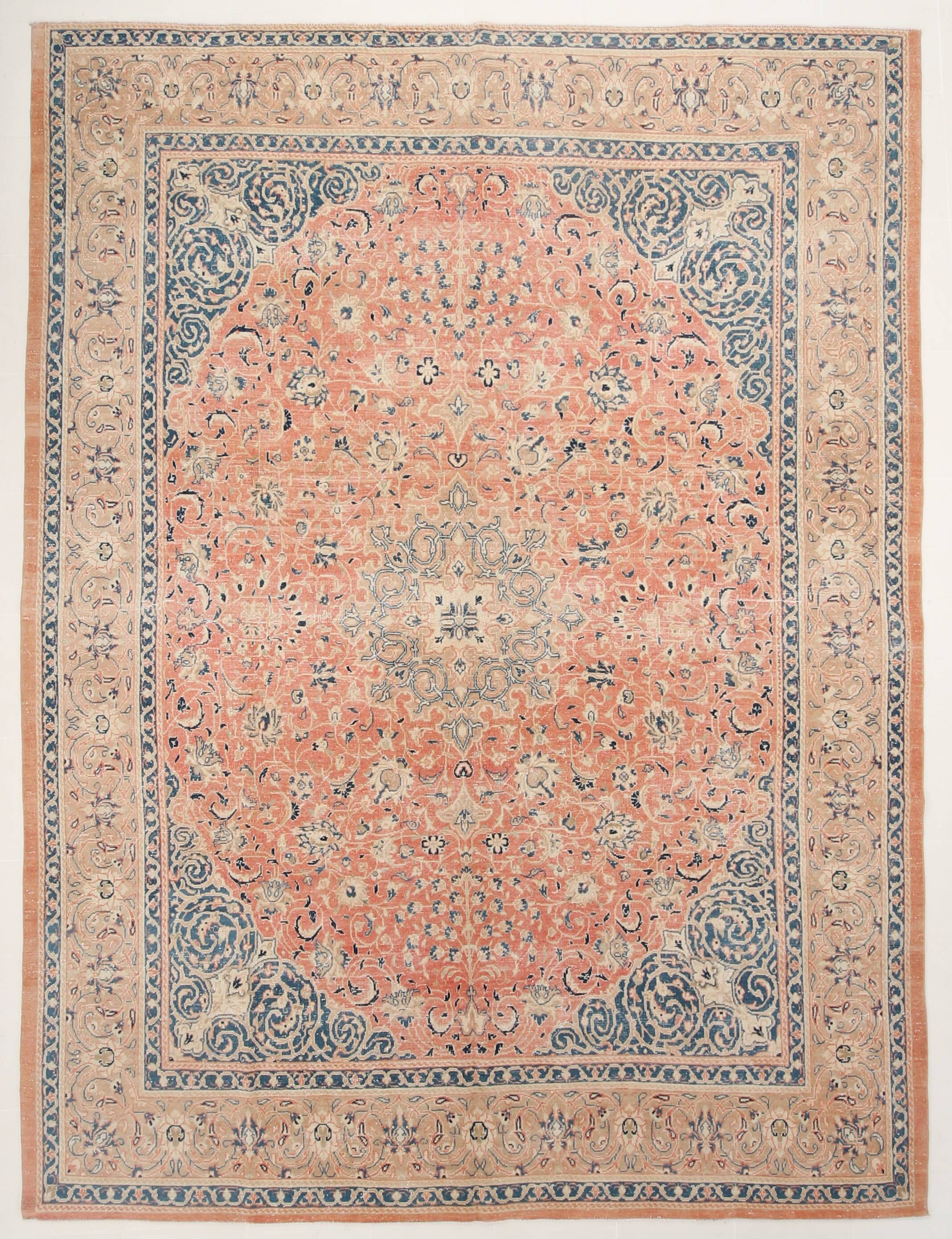 Rare Tapis Persan Ancien, Chef-d’œuvre Fait Main en Laine Naturelle