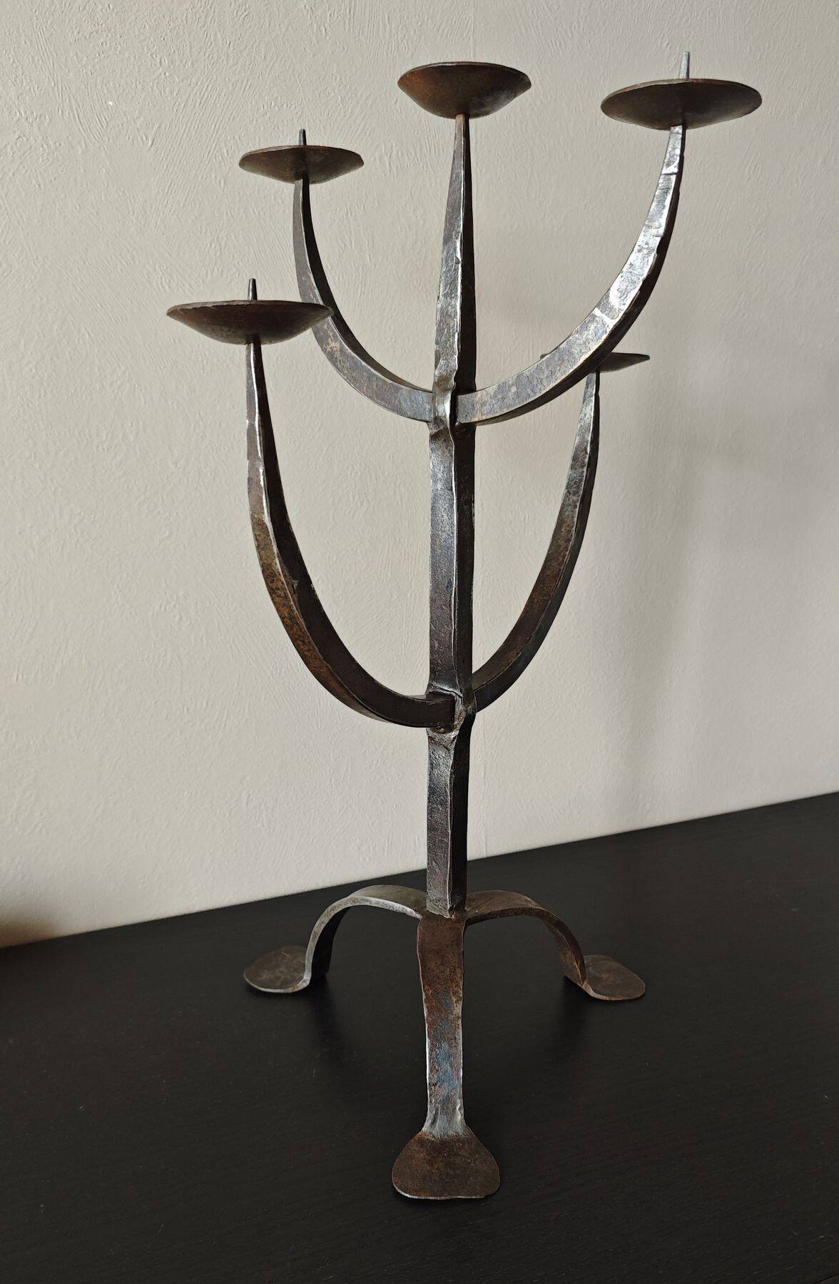 Large Brutalist Wrought Metal Candlestick - Early 20th Century