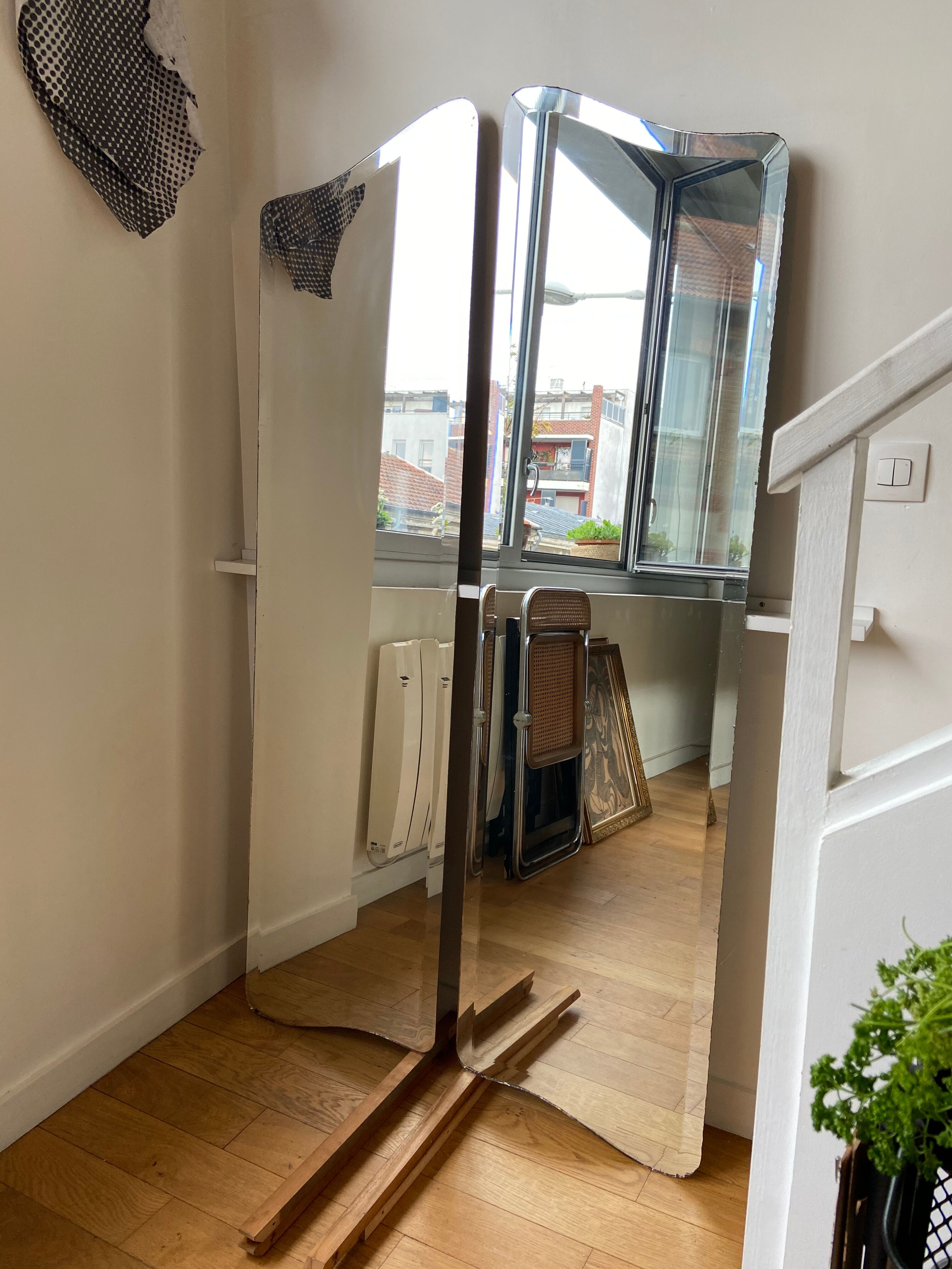 Pair of bevelled mirrors 44.5x168 cm