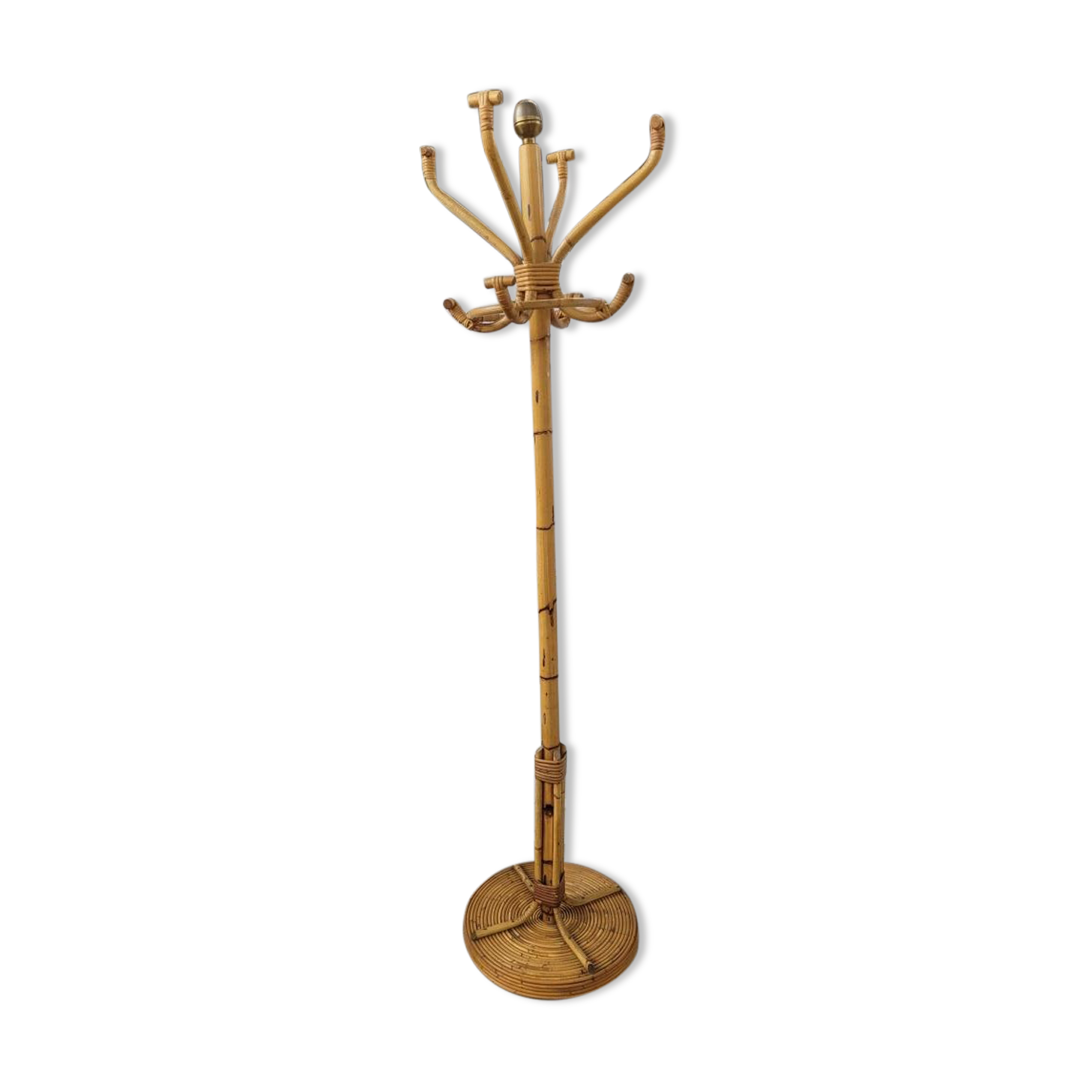 Bamboo coat rack on foot, 70s.