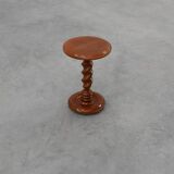 Solid oak Art Deco side table or pedestal with twisted base, France 1940s