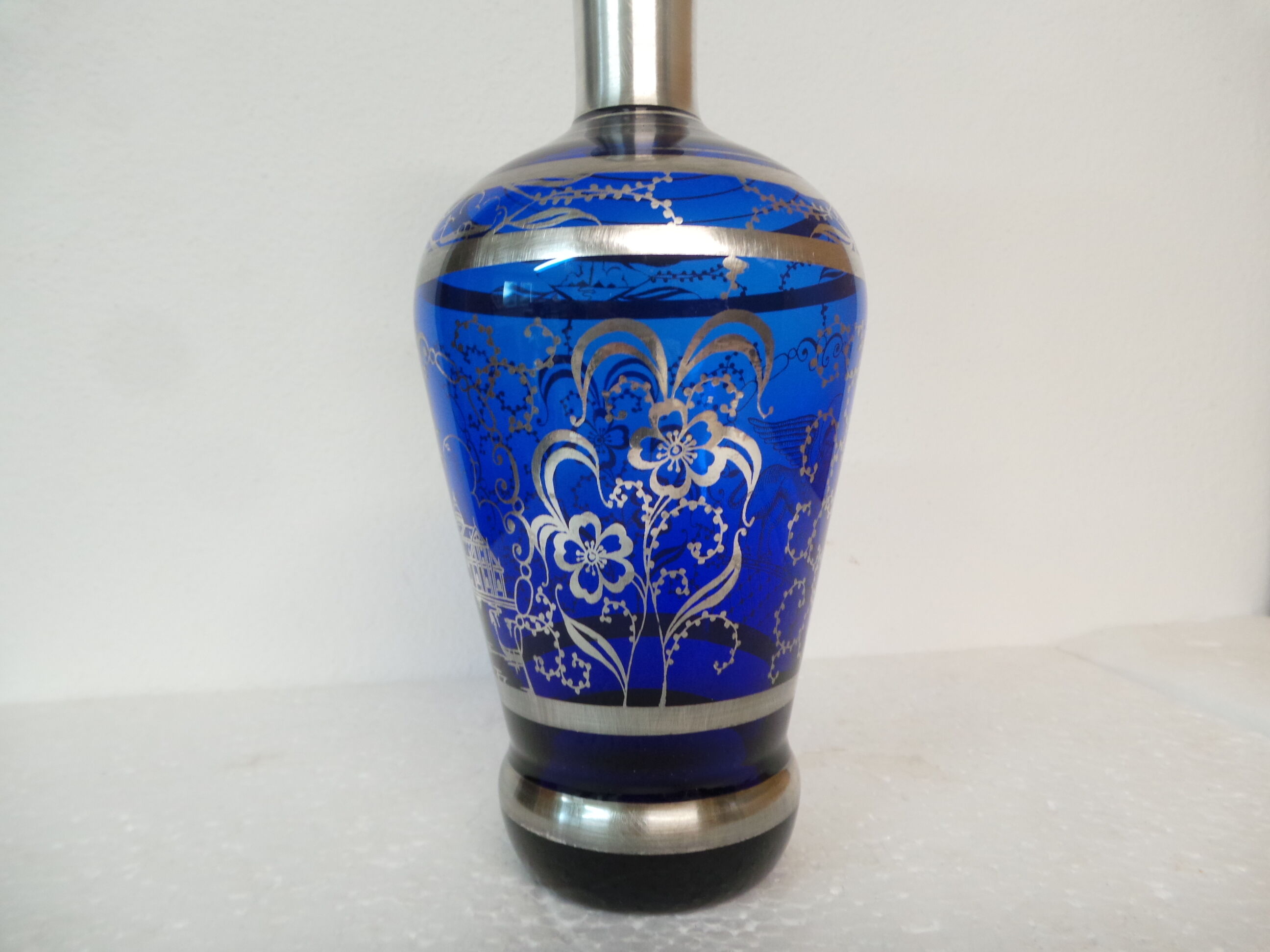 Blue crystal carafe with silver