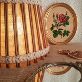 Vintage 70s fabric and wood pendant light