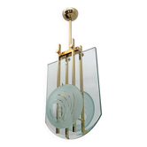 Gallotti & Radice Mid-century Modern Italian Brass and Crystal Pendant, 70s