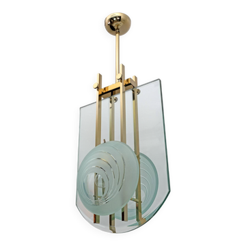 Suspension Gallotti & Radice en laiton et cristal, style moderne italien des années 70.