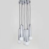 Vintage chrome metal waterfall pendant light with 7 lights Doria Leuchten. 70s