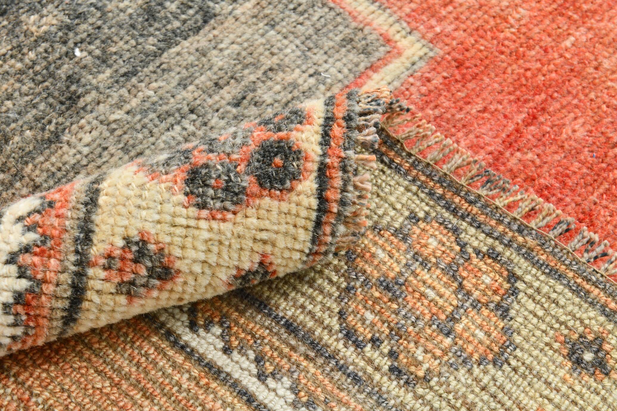 Terracotta Red Geometric Style Vintage Runner Rug, 83x350 Cm