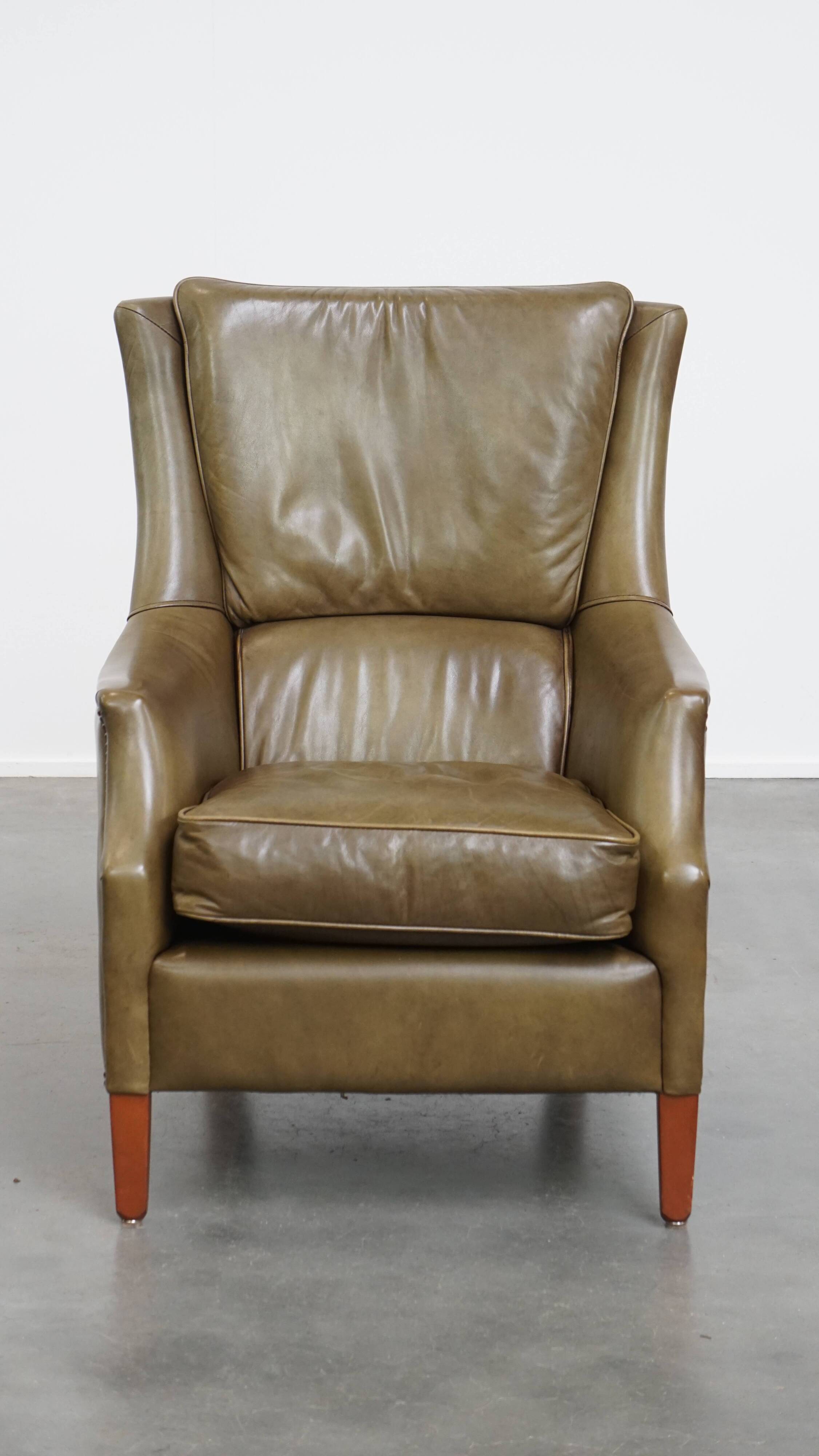 Olive Green Cowhide Leather Armchair