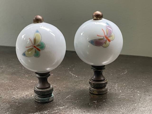 pair of antique painted porcelain knob handles