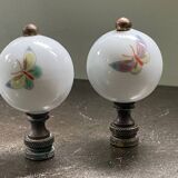 pair of antique painted porcelain knob handles