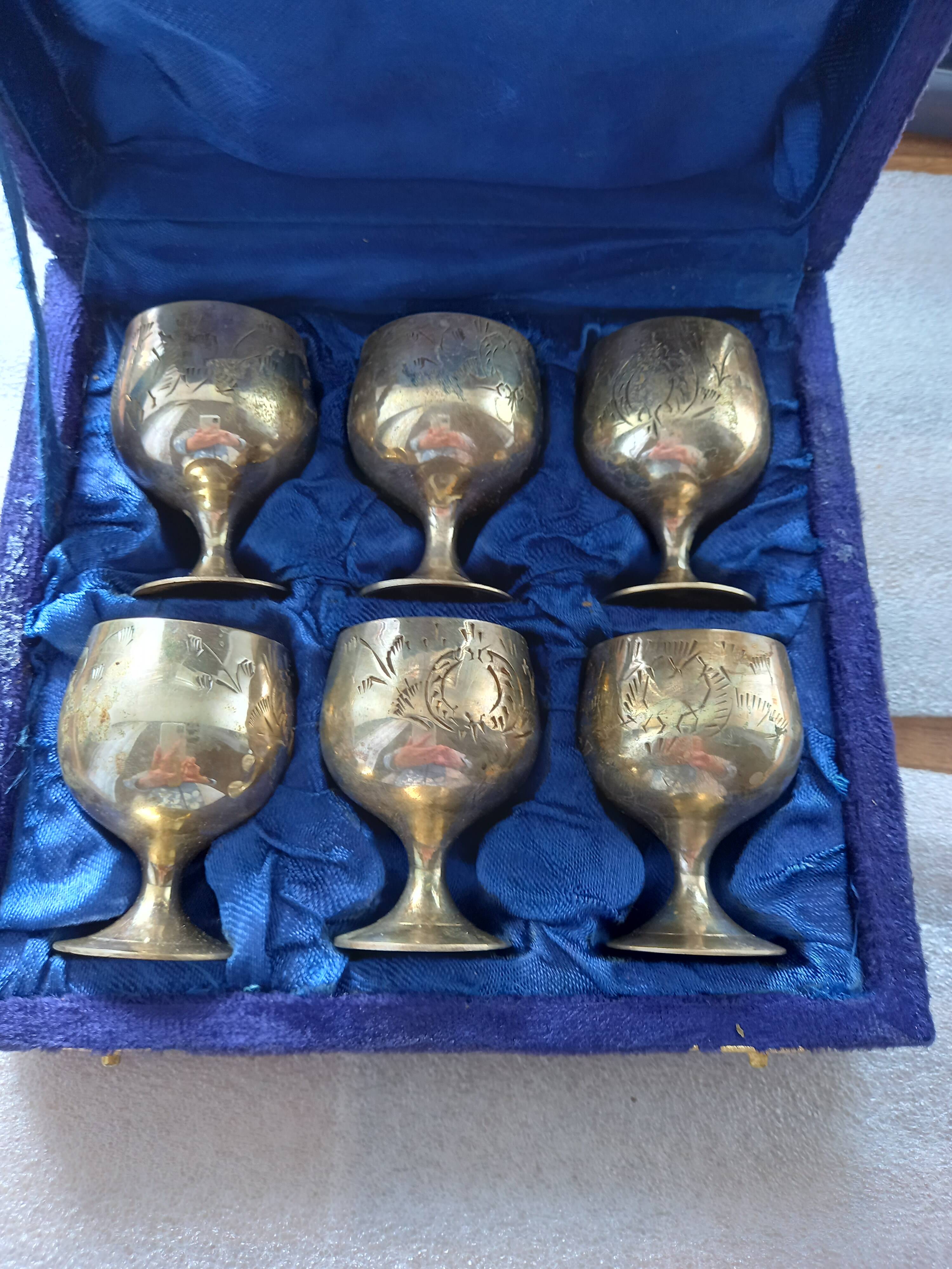 Vintage set of 6 brass chalices