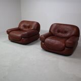 Sapporo leather armchairs by Mobil Girgi, Italy 1970's