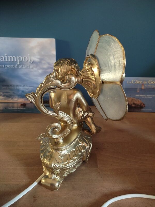 Bedside lamp Angel flower petals mother-of-pearl base alloy cast iron gilded