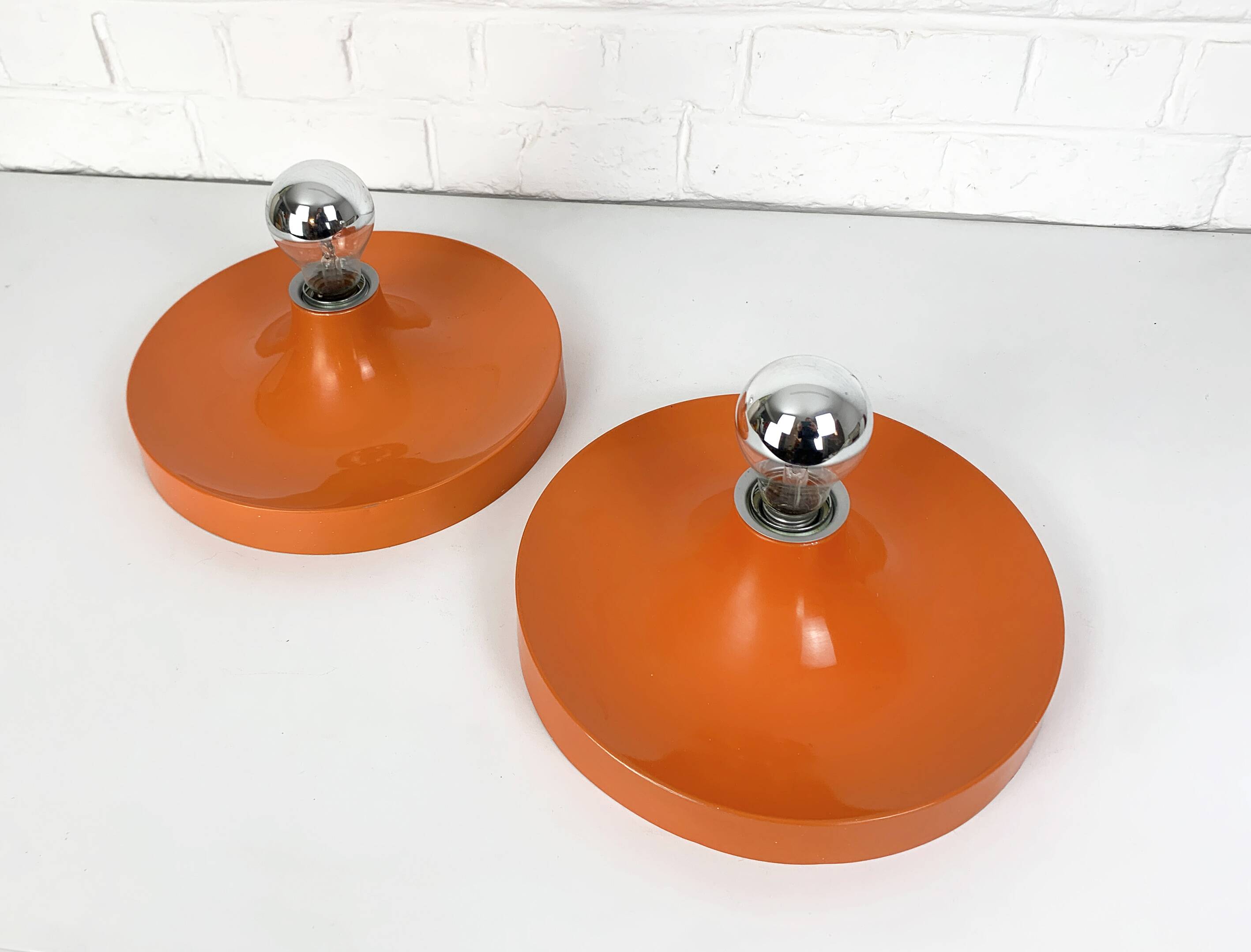 Pair of Space Age Teka wall lights, Germany in aluminum, Flush, Disc, 1960-70