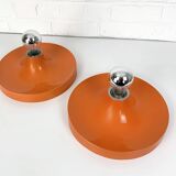 Pair of Space Age Teka wall lights, Germany in aluminum, Flush, Disc, 1960-70