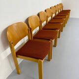 Lot of 8 old Scandinavian design wooden chairs from the 80s vintage