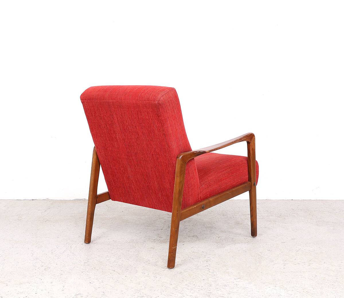 Danish vintage design wooden armchairs with coral fabric, 1950s