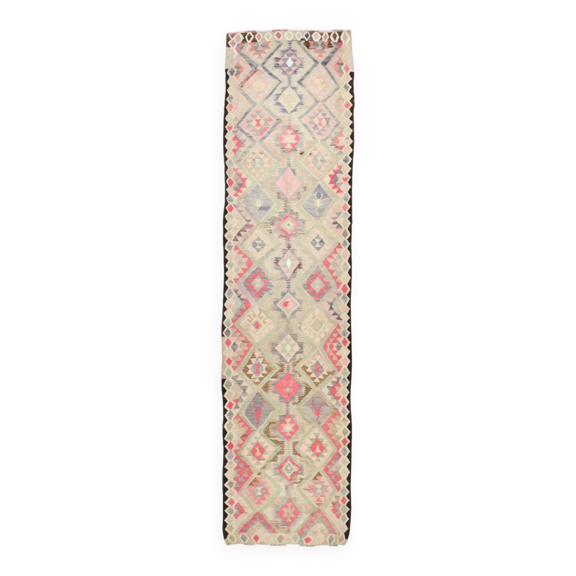 Pink & Cream Kilim Runner Rug, 94.378Cm