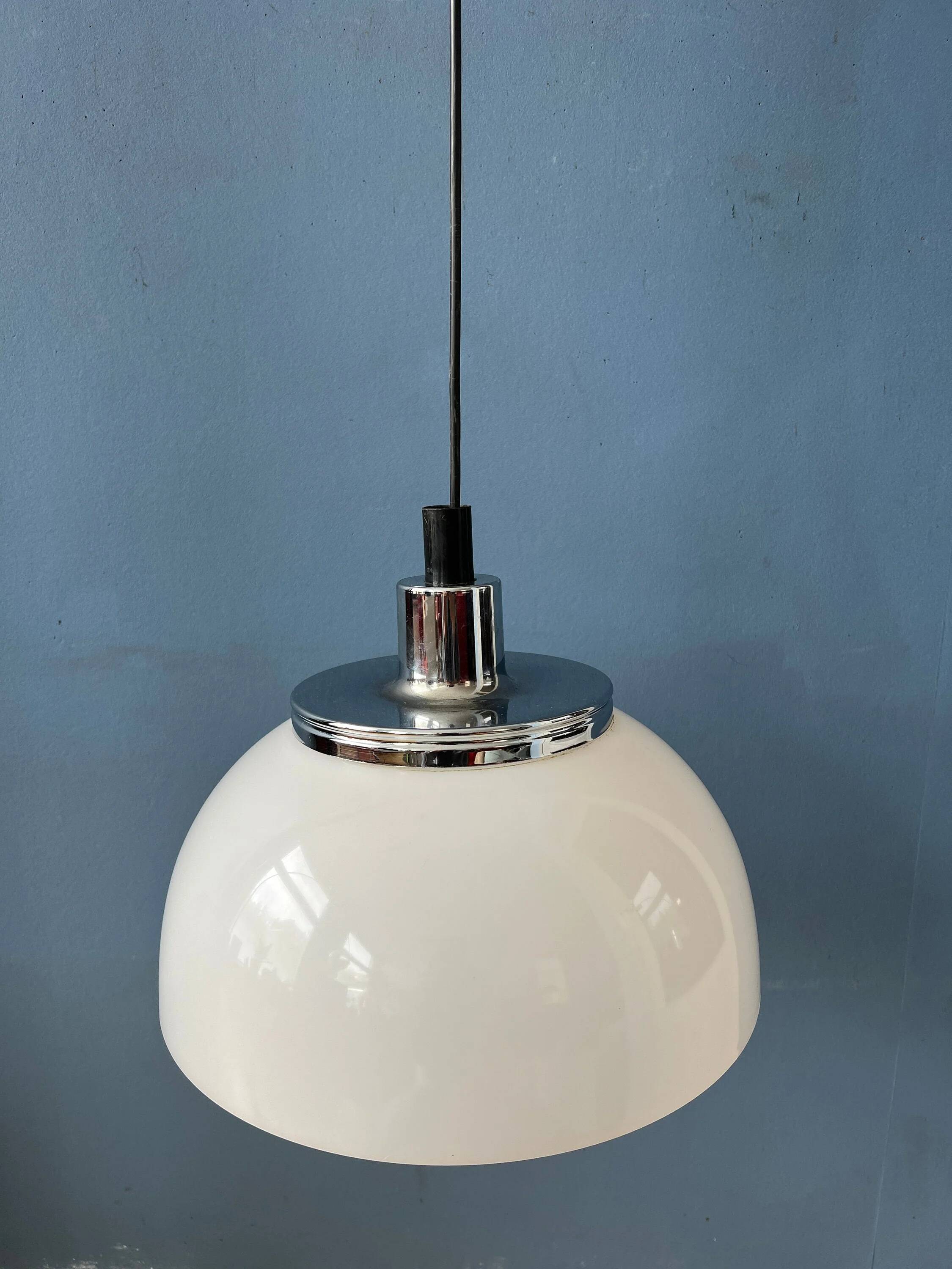 Vintage Guzzini Faro white acrylic glass pendant light