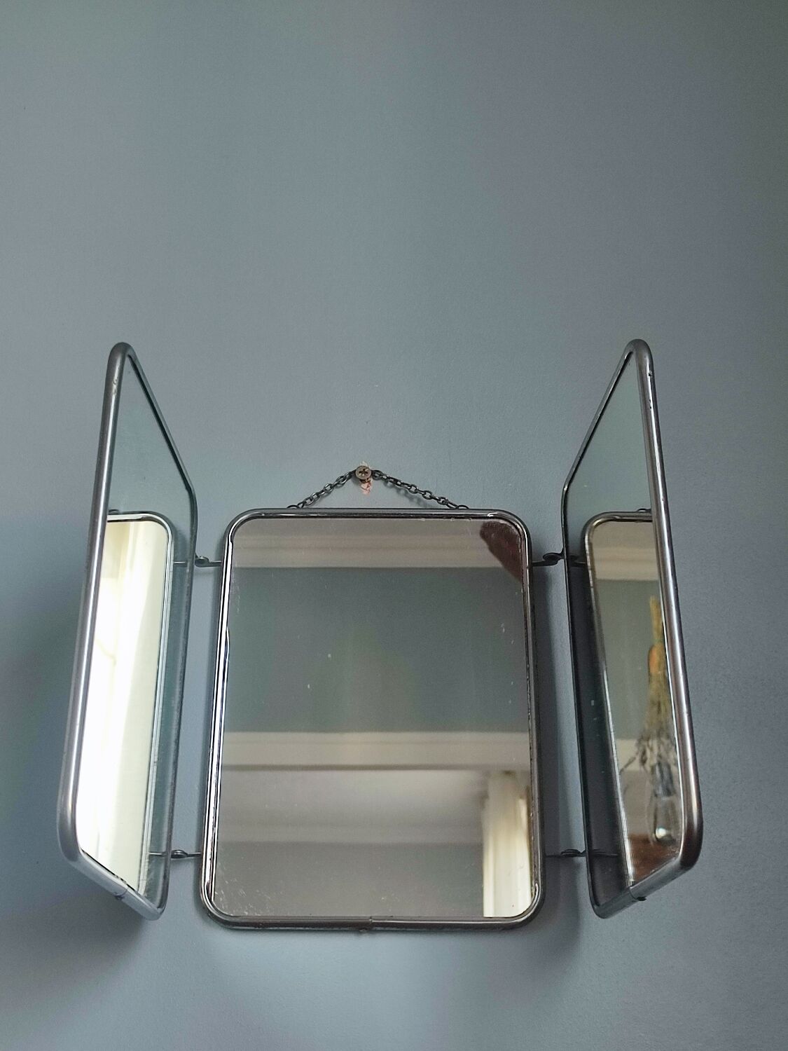 Vintage folding triptych barber mirror