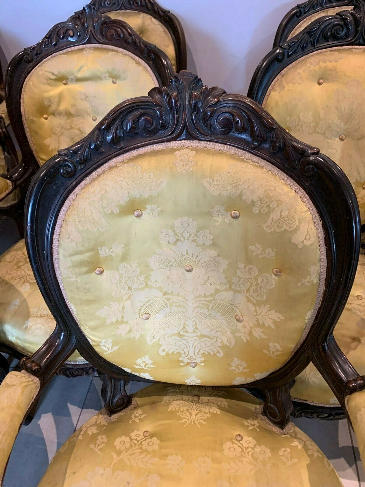 Napoleon III rosewood suite of eight 19th century armchairs