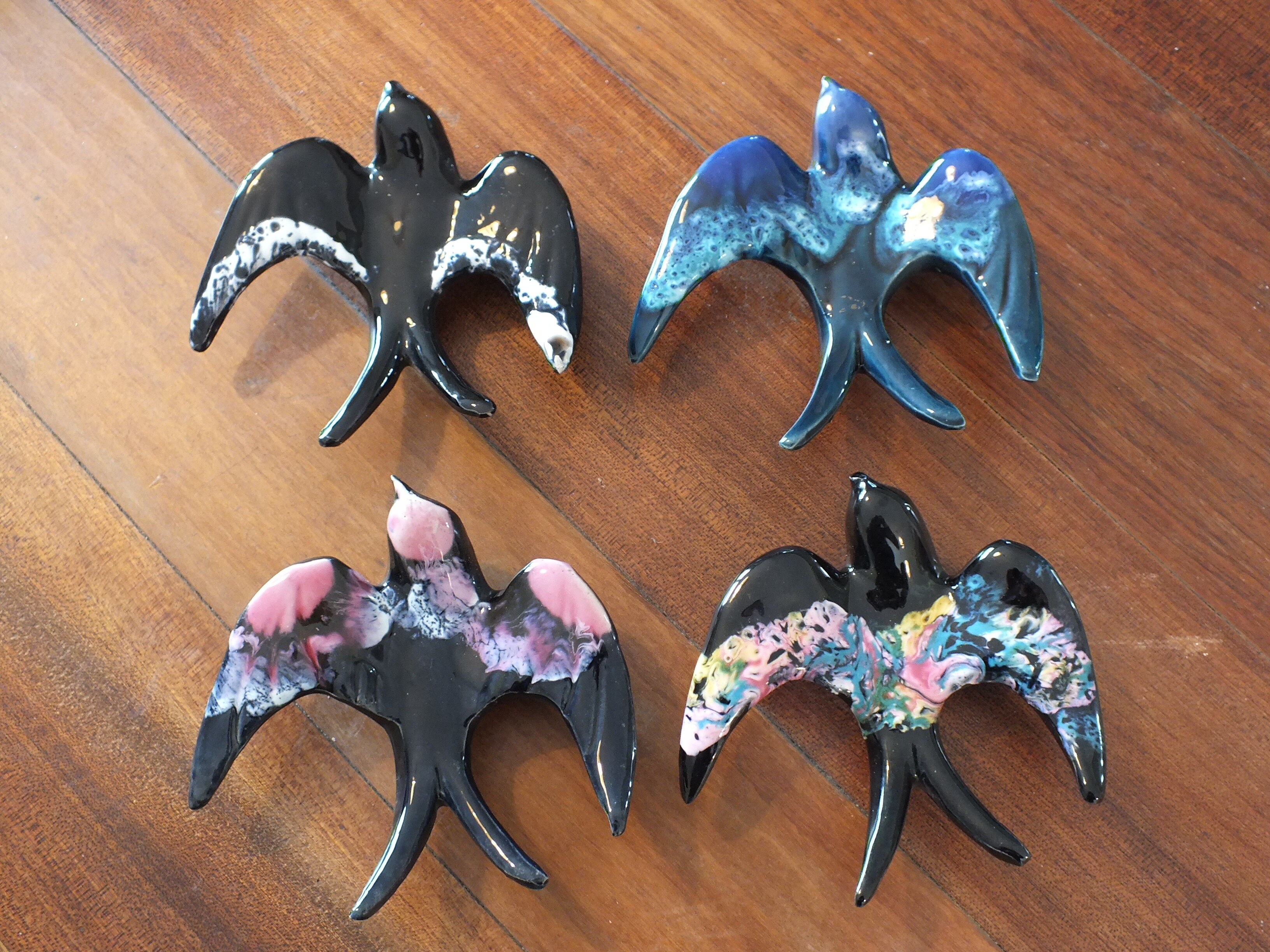 4 vintage swallows - tiled wall decoration