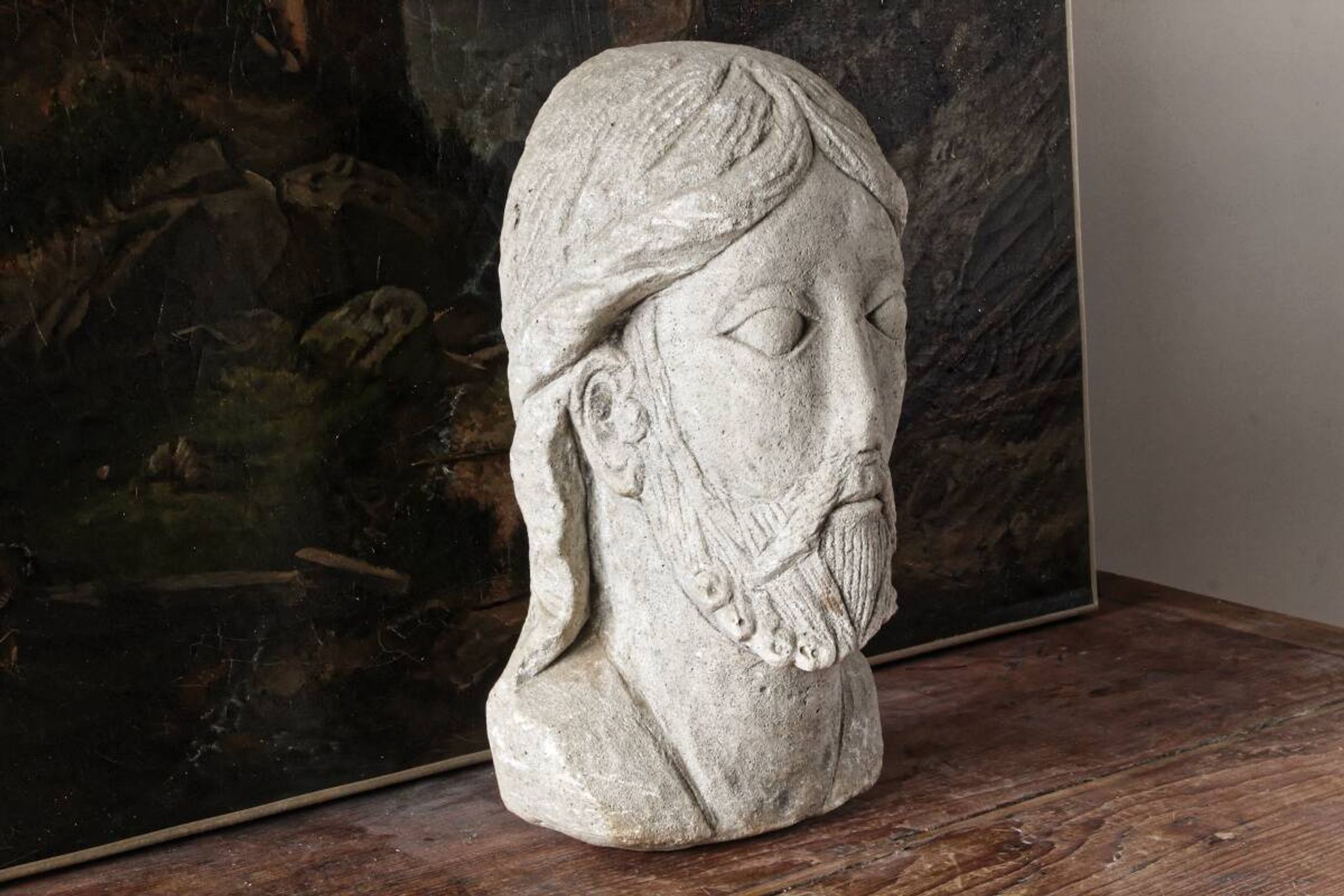 Ancienne tête de Christ de Vézelay en pierre reconstituée