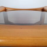 Square coffee table in wood and smoked glass