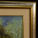 Italian lake view signed painting oil on canvas