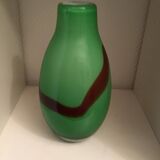 Very thick green glass vase with brown accents, very heavy, perfect condition.