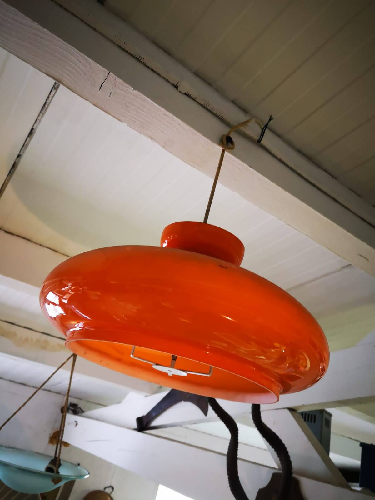 Vintage orange opaline hanging lamp