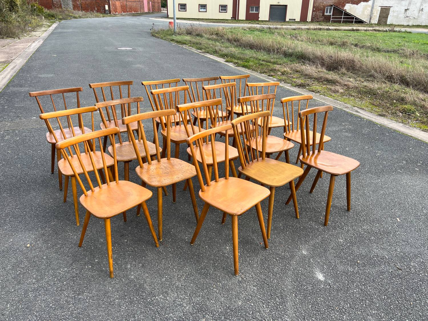Suite of 18 mismatched Scandinavian chairs