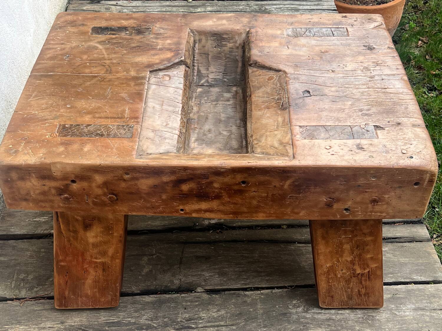 Brutalist coffee table made of solid wood