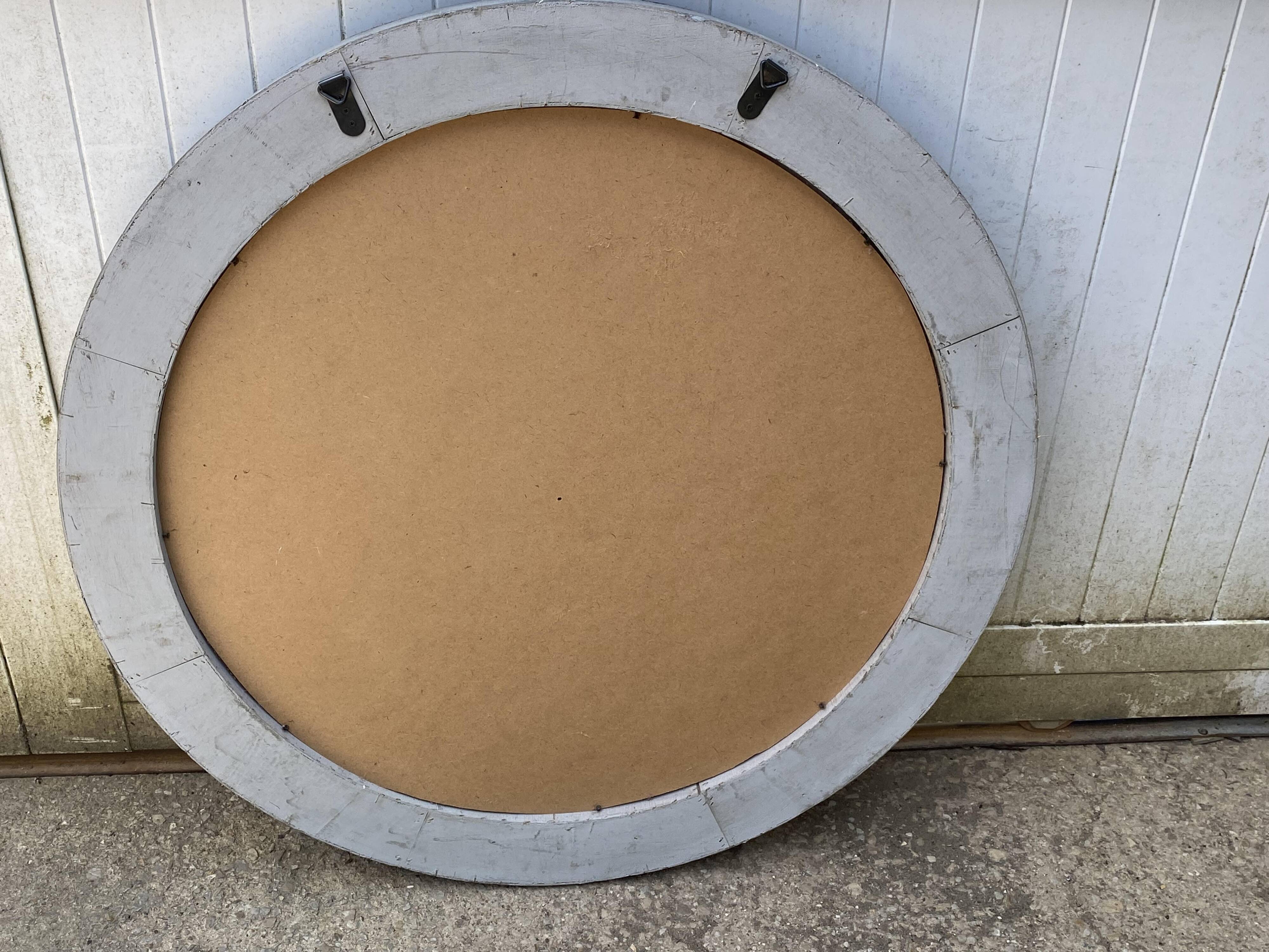 Large vintage gray cart wheel wooden wall mirror